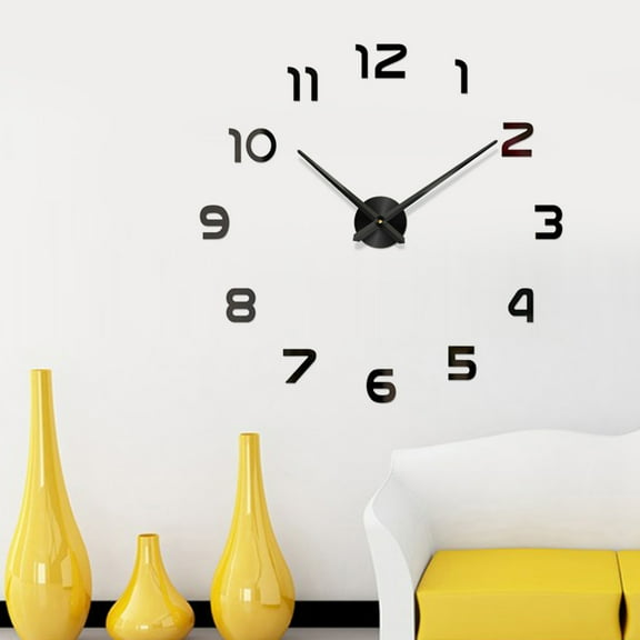 Pretyzoom Self Adhesive Large Wall Clock Black Frameless Silent Digital Quartz Design