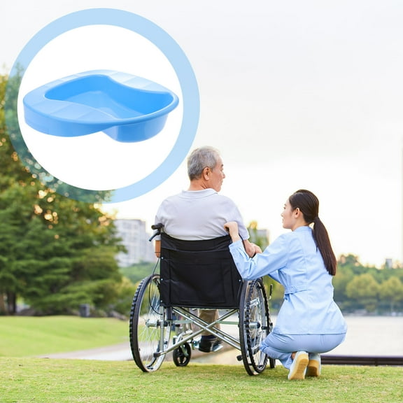 Pretyzoom Blue Plastic Bedpan for Elderly Bedridden Patients Suitable for Hospital and Home Use