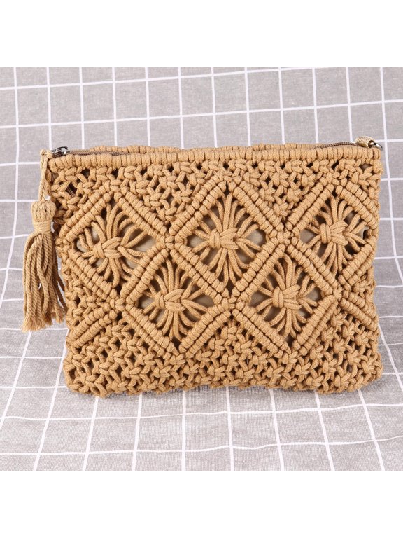 1Pcs Woven Tote Bag for Women Beach Khaki Portable Large Capacity Chic Summer