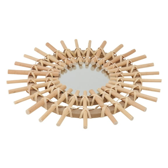 Pretyzoom 1Pc Rattan Wall Decor Makeup Mirror Khaki Round for Women