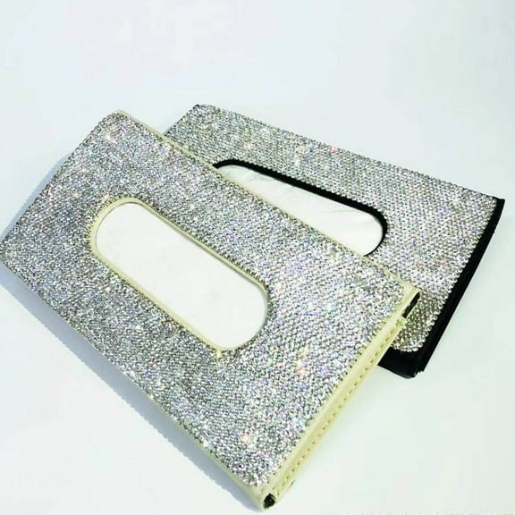 Pretyzoom Tissue Hold for Car Tissue Box Rhinestone Black 1Pcs