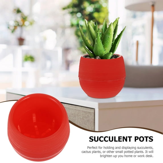 Pretyzoom Red Resin Succulent Plant Pot Sturdy Decorative Flower Pot for Home and Office