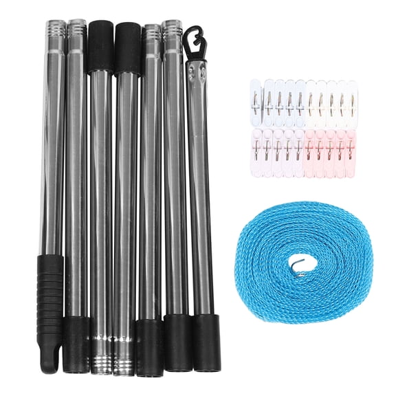 Pretyzoom 1Set Weather Resistant Outdoor Clothes Line with Heavy Duty Telescopic Pole for Camping