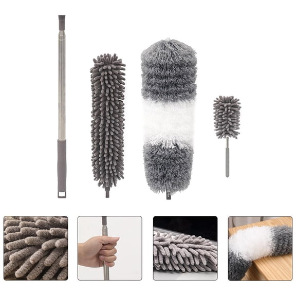 Pretyzoom 1Set Extendable Household Duster with Reusable Chenille Dust Removal Brush