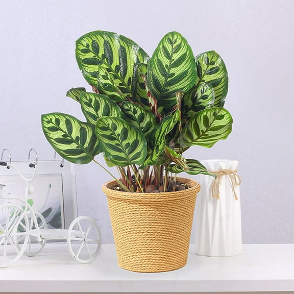 Pretyzoom 1Pc Indoor Straw Flowerpot Khaki Retro Planter with Waterproof Plastic Liner