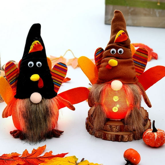 Pretyzoom 1Pcs Turkey Figurines Tsgiving Crafts Brown Textile Glowing for Desktop Decoration Friends Families