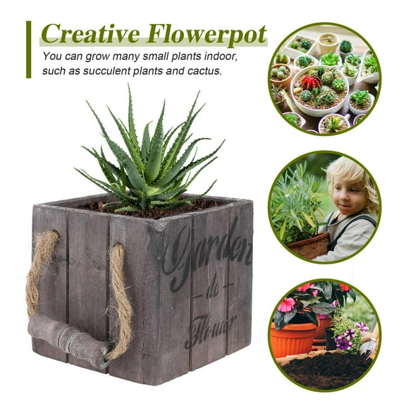 Pretyzoom 1Set Vintage Flower Pots Coffee Wood Square Planters for Home Decoration Holiday