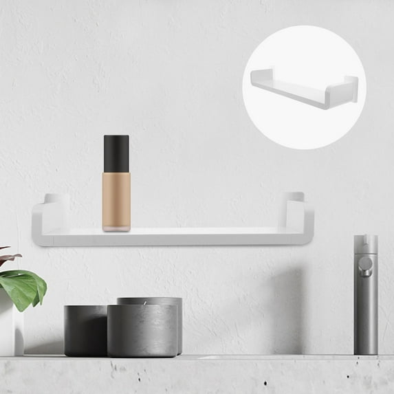 Pretyzoom White Plastic Punch-Free Wall Mounted Rack Strong Load Bearing Bathroom Storage 1Pc