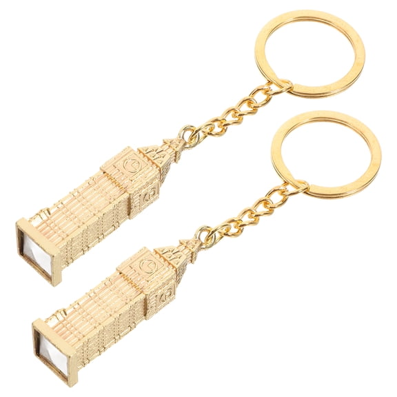 Pretyzoom British Style Keychain Golden Zinc Alloy Purse Hanging Charm 2Pcs