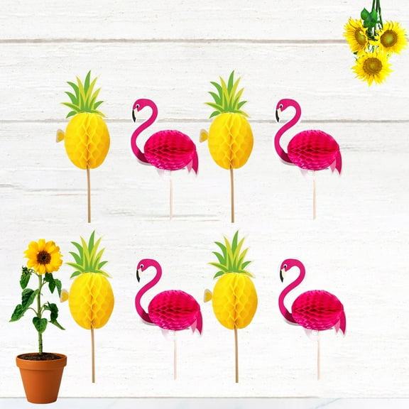 Pretyzoom Flamingo Pineapple Party Cupcake Toppers Assorted Colors for Dessert Decoration 20Pcs