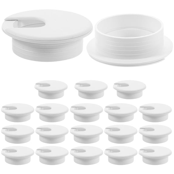 Pretyzoom 20Pcs White Plastic Desk Grommet Hole Covers Cable Organizers Round Cord Plugs for Car