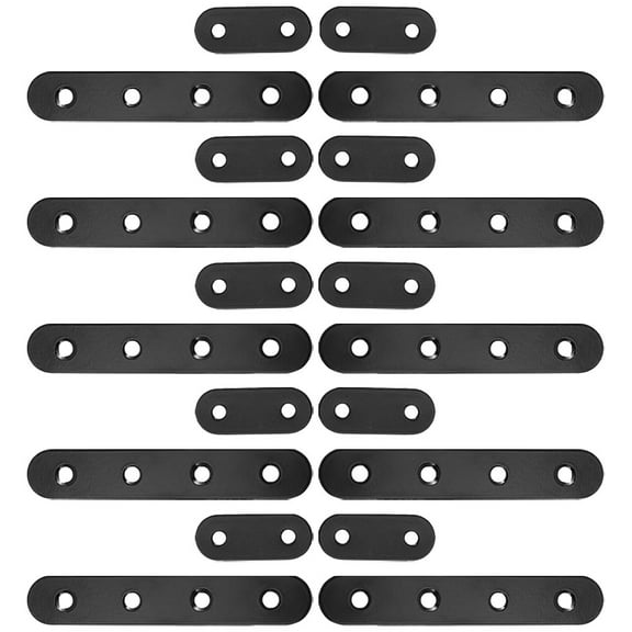 Pretyzoom 20Pcs Stainless Steel Furniture Plates Straight Brackets for Reinforcing Wood Black