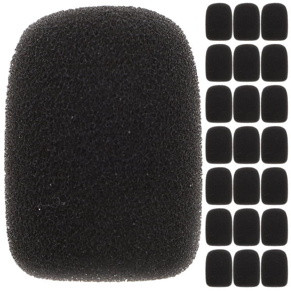 Pretyzoom 24Pcs Black Sponge Mic Covers Windscreen for Headset and Handheld Microphone Use