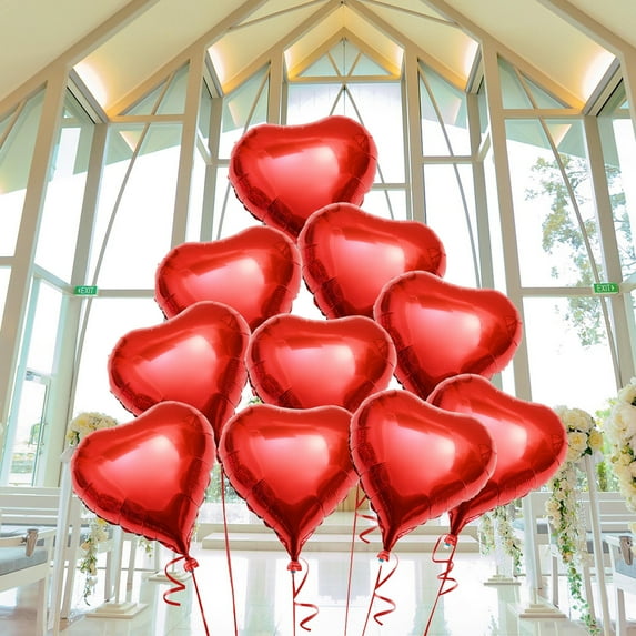 Pretyzoom 25Pcs Red Aluminum Foil Party Balloons Love Heart Decoration