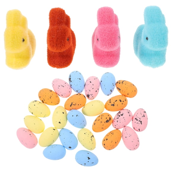 Pretyzoom 28Pcs Easter Bunny Ornaments Foam Craft Set Assorted Color for Holiday Table Decoration