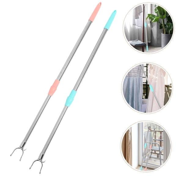 Pretyzoom 2Pcs Adjustable Clothesline Pole for Home Sturdy Telescoping Clothes Reach Rod