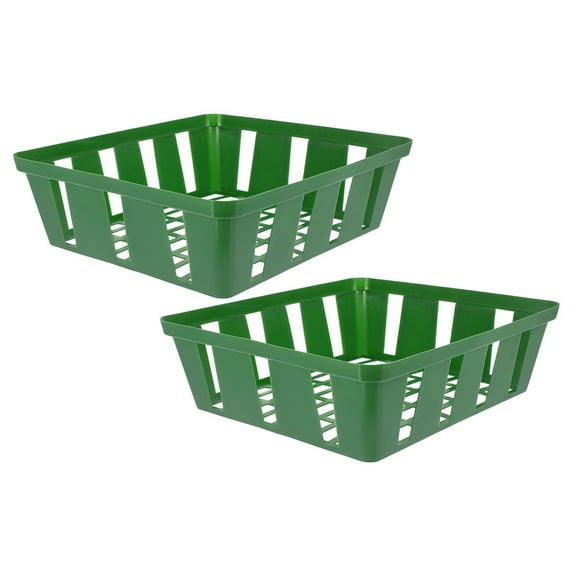 Pretyzoom 2Pcs Plastic Plant Basket Tray Green with Drainage for Sustainable Home Gardening