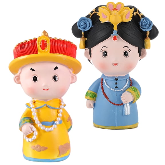Pretyzoom 2Pcs Assorted Color Chinese Queen and King Resin Figurine Decoration for Tabletop Display