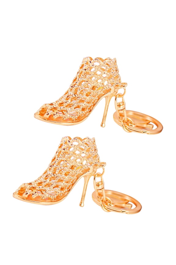 2pcs Creative Keychain Golden High Heel Shape Key Decoration for Women Giving
