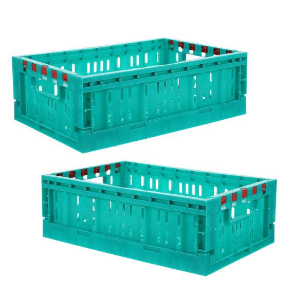 Pretyzoom 2Pcs Lightweight Foldable Plastic Storage Baskets Green with Transparent Window for Home Organization