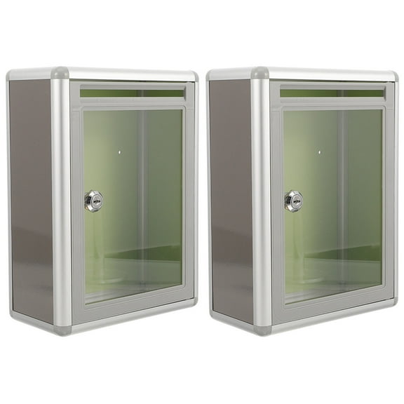 Pretyzoom Grey Metal Wall Mount Mailbox with Lock Transparent Suggestion Box 2Pcs