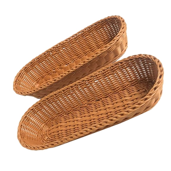 Pretyzoom 2Pcs Brown Imitation Rattan Woven Plastic Baskets Kitchen Fruit Bread Storage Organizers