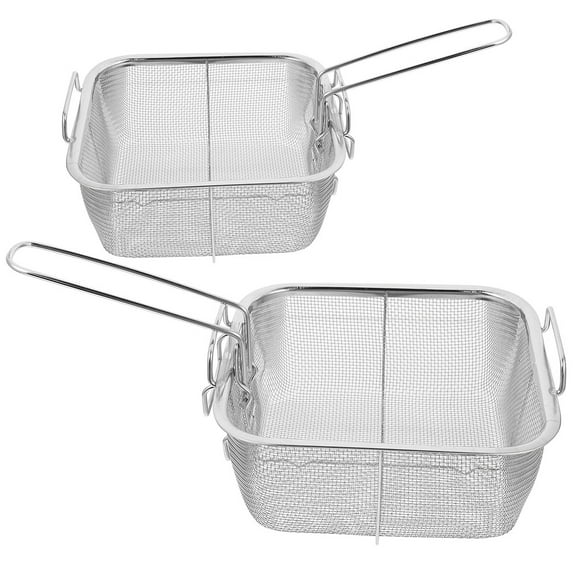 Pretyzoom 2Pcs Reusable Stainless Steel Fry Basket with Handle Practical Deep Fry Mesh Basket