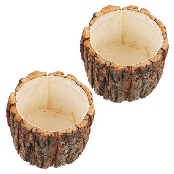 Pretyzoom 2pcs Rustic Flower Barrel Planter Pots Tree Stump Design for Indoor and Outdoor Home Use