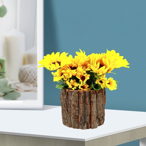 Pretyzoom 2pcs Rustic Flower Barrel Planter Pots Tree Stump Design for Indoor and Outdoor Home Use