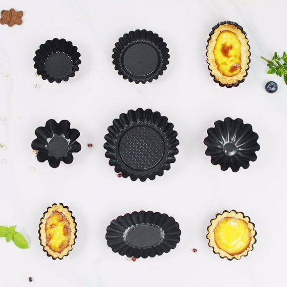 Pretyzoom 3 Pcs Muffin Mold Egg Tart Pans Non-stick Carbon Steel for Pastry Making Red