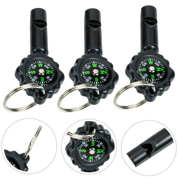 Pretyzoom Black ABS Outdoor Whistles with Lanyard and Compass Multi-Function Survival