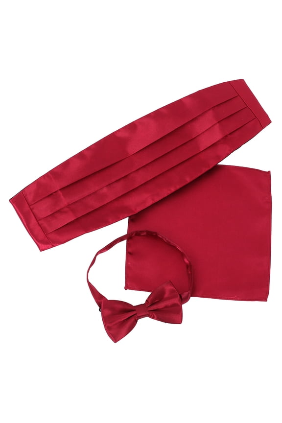 3Pcs Mens Red Bow Tie Cummerbund and Pocket re Holder Set for Party and Wedding Occasion