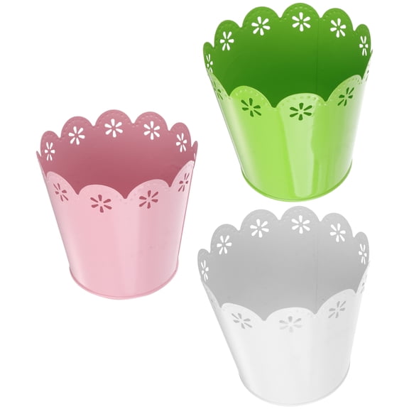 Pretyzoom 3Pcs Metal Pots for Plants Assorted Color Round Design Planter for Office Workers