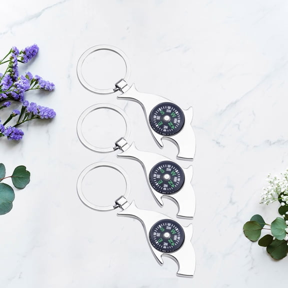 Pretyzoom 3Pcs Silver Compass Keychain with Bottle Opener Portable Key Organizer