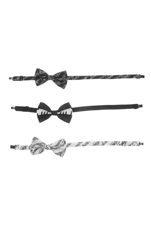 3Pcs Pre Tied Piano Bow Tie Set Polyester Clip on Wedding Music Party Necktie Accessory