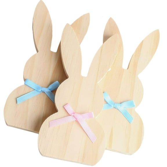 Pretyzoom DIY Craft Bunny Signs Unfinished Wood for Easter Party Decorations 3Pcs