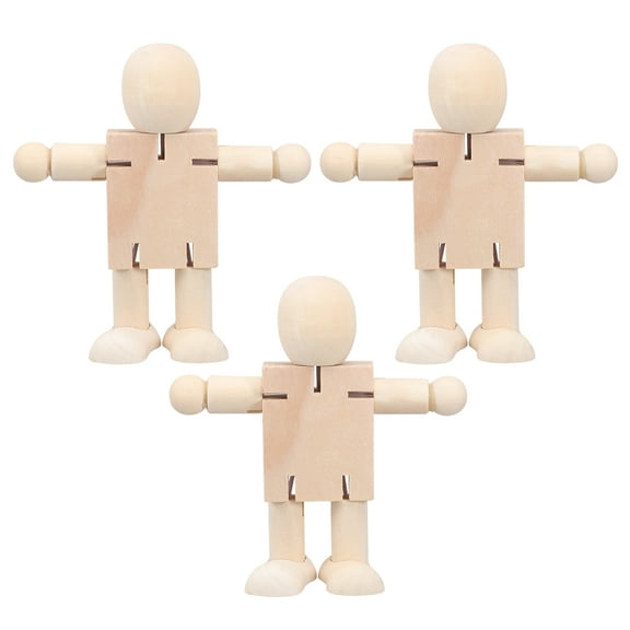 Pretyzoom 3Set DIY Unpainted Dolls Hardwood Movable Joints Drawing Robot for Craft Projects