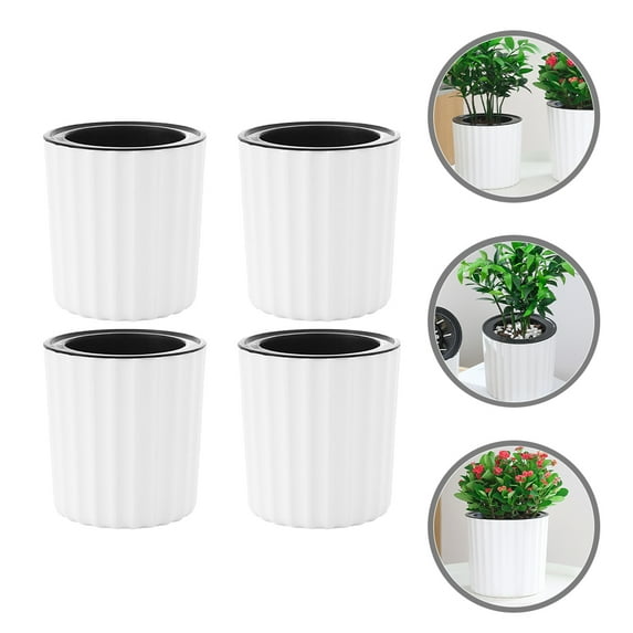 Pretyzoom 4Pcs White Self Watering Planter Pots with Water Conduction Rope for Indoor Plants