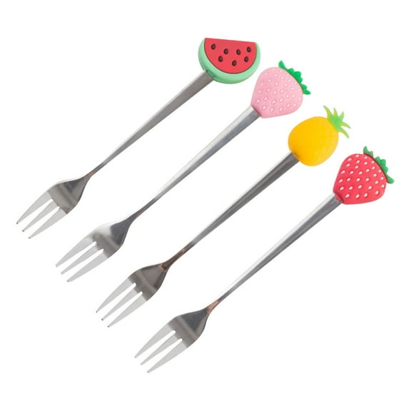 Pretyzoom 4Pcs Metal Tableware Fruit Forks with Safe Silicone Handle for Festival Use