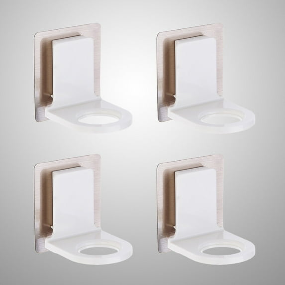 Pretyzoom 4Pcs Wall Mounted White Bottle Clamp for Liquid Soap and Shampoo Holder