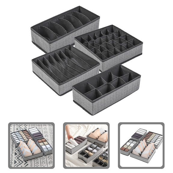 Pretyzoom 4Pcs Foldable Underwear Drawer Organizers Grey Fabric Closet Storage Boxes for Bras Socks and Clothing