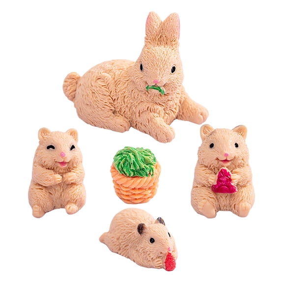 Pretyzoom Resin Rabbit and Mouse Figurines Assorted Colors for Garden and Desktop Decor 5Pcs