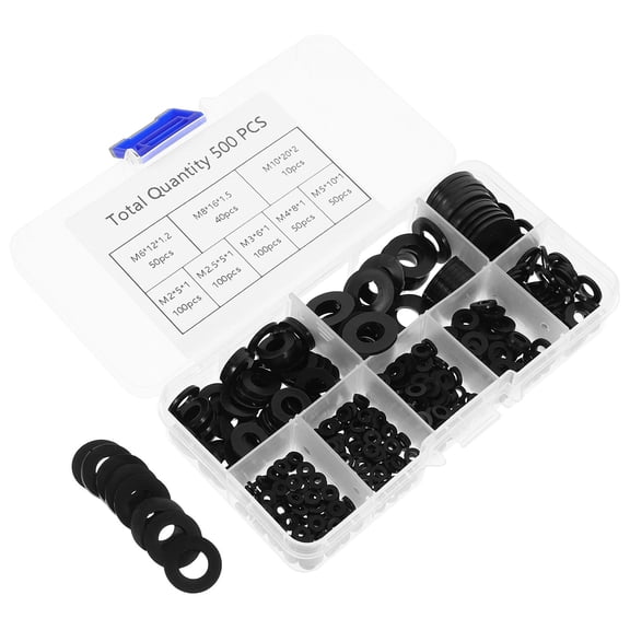 Pretyzoom 500Pcs Black Nylon Flat Washers for Bolts with Friction Reduction and Leak Proof Design