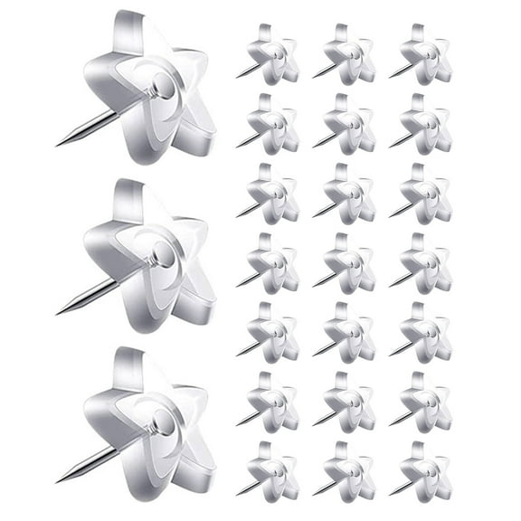 Pretyzoom White Thumbtacks Star Shape Push Pins Transparent Plastic 50Pcs for Classroom Use