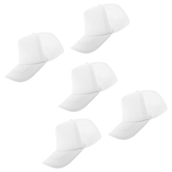 Pretyzoom 5Pcs White Mesh Baseball Caps Sublimation Blank Heat Transfer Hat for Daily Use