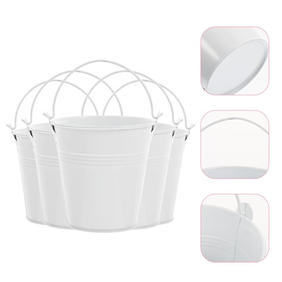 Pretyzoom 5Pcs Retro Style White Iron Flower Pot Sturdy Metal Plant Holder with Handle for Garden