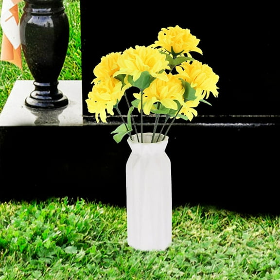 Pretyzoom 5Pcs Faux Yellow Marigold Bouquet with Realistic Silk Flowers for Cemetery Decor