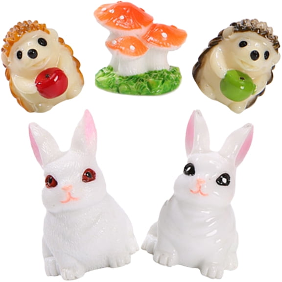 Pretyzoom 5Pcs Assorted Color Micro Landscape Bunny and Mushroom Figurines for Garden Decor