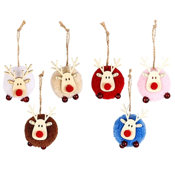 Pretyzoom 6pcs Mini Animal Ornaments Deer Lamb Ball Hanging Ornaments Wood Home Decor for Christmas Celebration