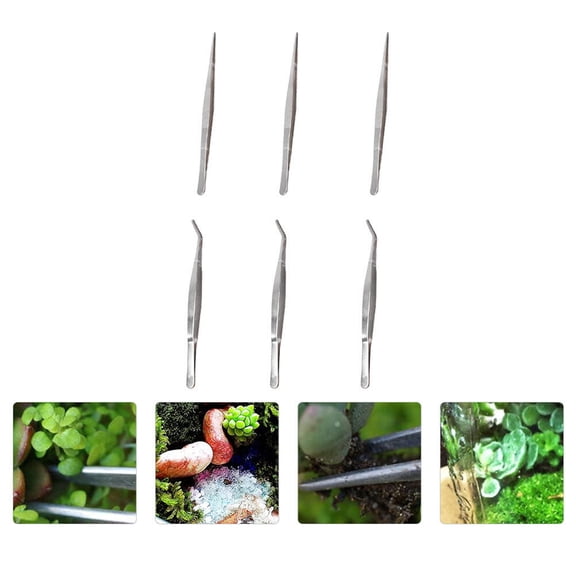Pretyzoom Ergonomic Stainless Steel Tweezers for Garden and Indoor Use 6Pcs